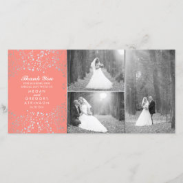 Cartão De Agradecimento Foto de casamento do Silver Baby's Breath Coral