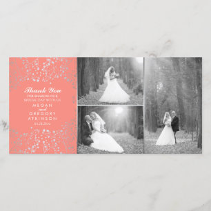 Cartão De Agradecimento Foto de casamento do Silver Baby's Breath Coral