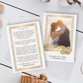 Cartão De Agradecimento Foto de casamento Dourada em preto e branco