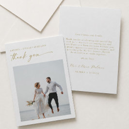 Cartão De Agradecimento Foto de casamento elegante a ouro