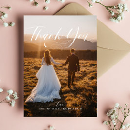 Cartão De Agradecimento Foto de Casamento Elegante Chic Calliographic