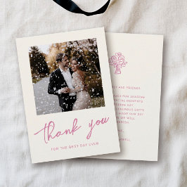 Cartão De Agradecimento Foto de casamento elegante com escrita à mão em ro