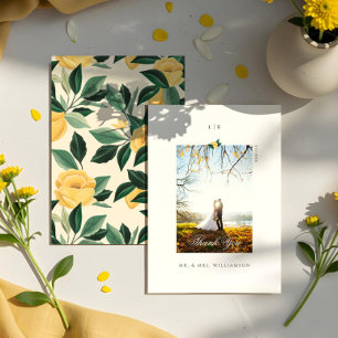 Cartão De Agradecimento Foto de Casamento Elegante de Árvore Floral Lemon 