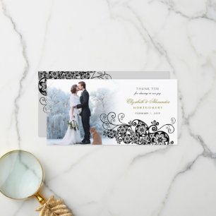 Cartão De Agradecimento Foto de Casamento Elegante de Paisley Boho Floral 