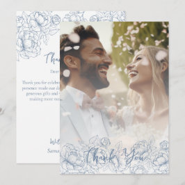 Cartão De Agradecimento Foto de Casamento Elegante do Boho Azul de Periwin