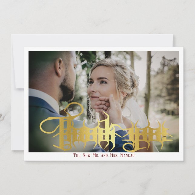 Cartão De Agradecimento Foto de Casamento Elegante do Monograma de Caligra (Frente)