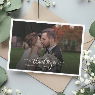 Cartão De Agradecimento Foto De Casamento Elegante, Letra-Mão