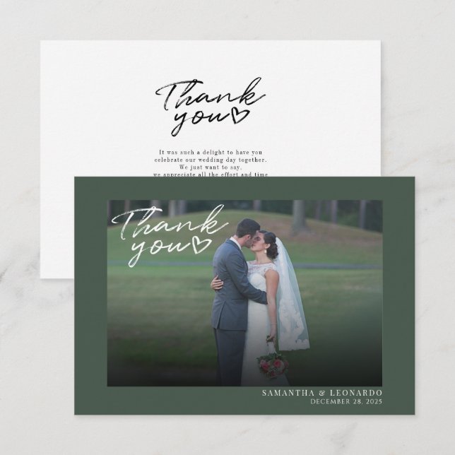 Cartão De Agradecimento Foto de Casamento Elegante Moderna (Frente/Verso)