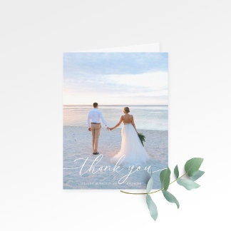 Cartão De Agradecimento Foto de Casamento Elegante Moderno Dobrada