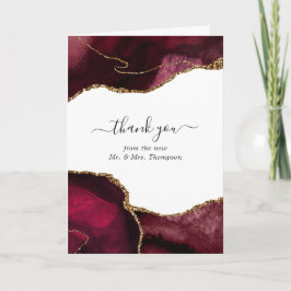 Cartão De Agradecimento Foto de casamento em Ágata Burgundy e Dourado