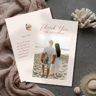 Cartão De Agradecimento Foto de casamento em aquarela da ilha do pôr do so