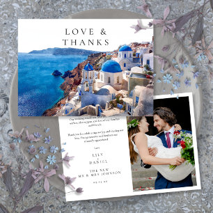Cartão De Agradecimento Foto de casamento em aquarela de Santorini Grécia