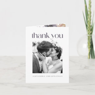 Cartão De Agradecimento Foto de casamento em aquarela floral roxa elegante