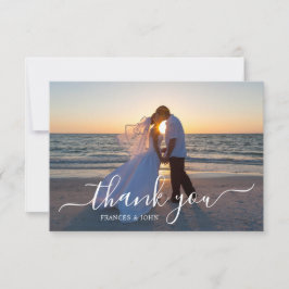 Cartão De Agradecimento Foto de Casamento em Azul Empoeirado