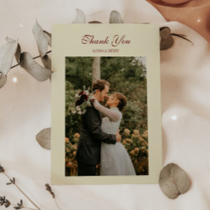 Cartão De Agradecimento Foto de Casamento em Creme Marfim com Letra Clássi