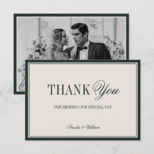 Cartão De Agradecimento Foto de casamento em esmeralda atemporal Old Money