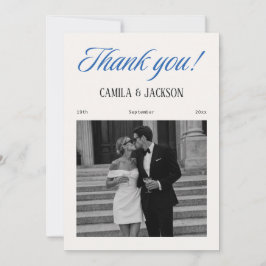 Cartão De Agradecimento Foto de casamento em marfim e azul-marinho