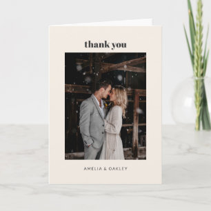 Cartão De Agradecimento Foto de casamento em marfim retrô com nomes person
