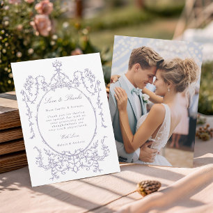 Cartão De Agradecimento Foto de Casamento em Moldura Vintage Lavanda