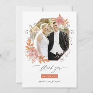 Cartão De Agradecimento Foto de casamento em terracota geométrica aquarela