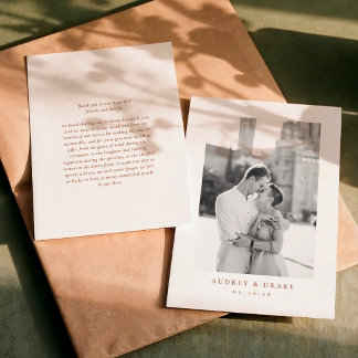 Cartão De Agradecimento Foto de Casamento em Terracota Moderna e Limpa