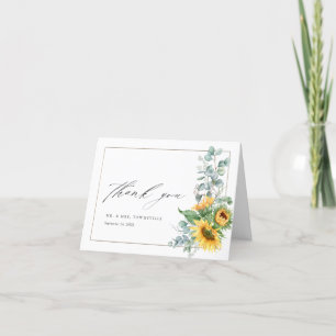 Cartão De Agradecimento Foto de Casamento Eucalyptus Sunflower Elegante