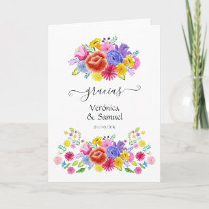 Cartão De Agradecimento Foto de casamento Fiesta espanhola floral em aquar