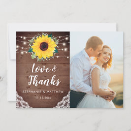 Cartão De Agradecimento Foto de Casamento Floral Branca de Girassóis Russo