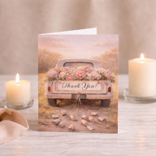 Cartão De Agradecimento Foto de casamento floral cor de rosa com caminhão 