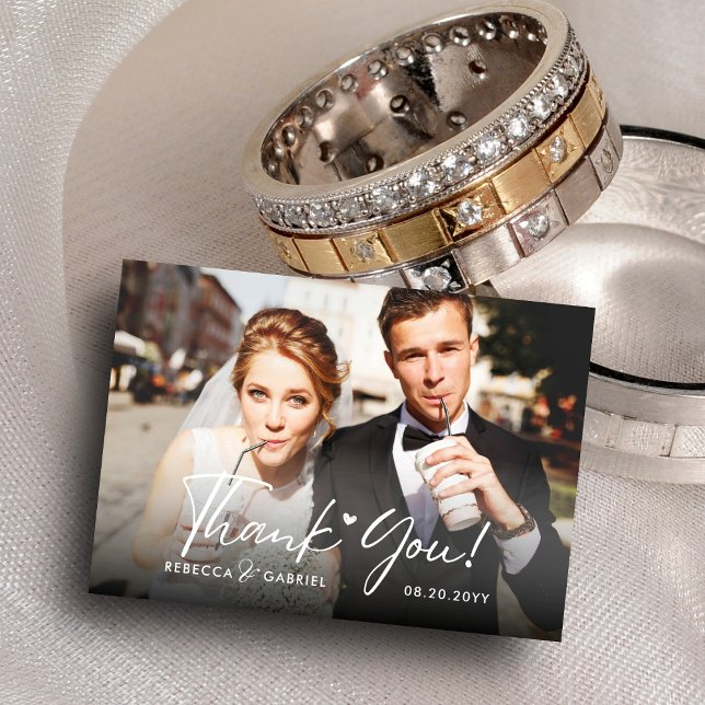 Cartão De Agradecimento Foto De Casamento Floral De Aquarela Elegante (Criador carregado)