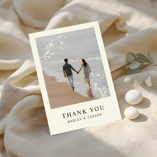 Cartão De Agradecimento Foto de Casamento Floral de Ivory Drawn Simples
