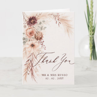 Cartão De Agradecimento Foto de Casamento Floral de Outono em Tons de Borg