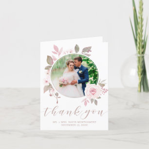 Cartão De Agradecimento Foto De Casamento Floral De Rosa-Rosa-Rosa Elegant