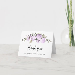 Cartão De Agradecimento Foto De Casamento Floral De Rosa Roxo Obrigado