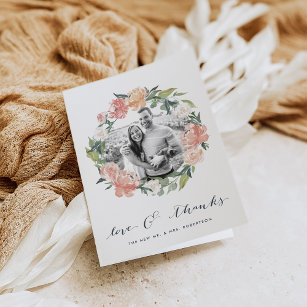 Cartão De Agradecimento Foto De Casamento Floral Do Meio-Verão, Obrigado