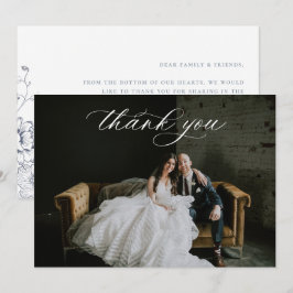 Cartão De Agradecimento Foto de Casamento Floral Dusty Blue