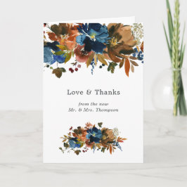 Cartão De Agradecimento Foto de casamento floral em gengibre e azul-marinh