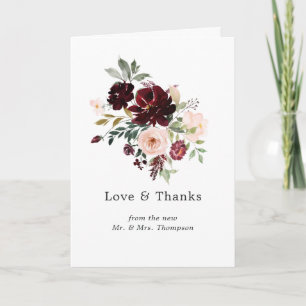 Cartão De Agradecimento Foto de casamento floral em tons de Borgonha e Ros