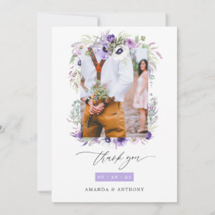 Cartão De Agradecimento Foto de casamento floral pastel violeta empoeirado