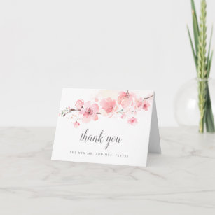 Cartão De Agradecimento Foto De Casamento Floral Rosa De Cherry Blossom