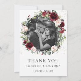 Cartão De Agradecimento Foto De Casamento Floral Rosa Rosa-Rosa-Blush Rust