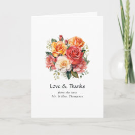 Cartão De Agradecimento Foto de casamento floral vermelha, laranja e sage