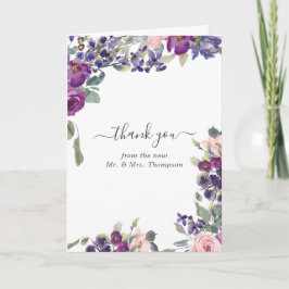 Cartão De Agradecimento Foto de Casamento Floral Violeta, Plum e Blush