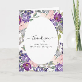 Cartão De Agradecimento Foto de Casamento Floral Violeta, Plum e Blush