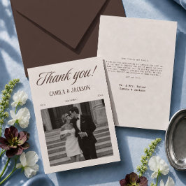 Cartão De Agradecimento Foto de Casamento Marfim e Marrom