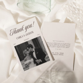Cartão De Agradecimento Foto de casamento marrom espresso Old Money 