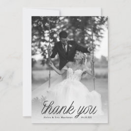 Cartão De Agradecimento Foto de casamento minimalista com fita preta em es