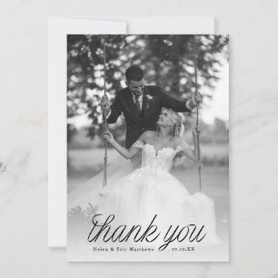Cartão De Agradecimento Foto de casamento minimalista com fita preta em es