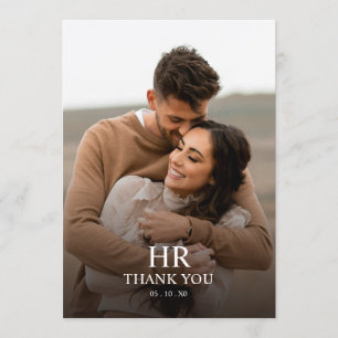 Cartão De Agradecimento Foto de casamento minimalista com monograma elegan
