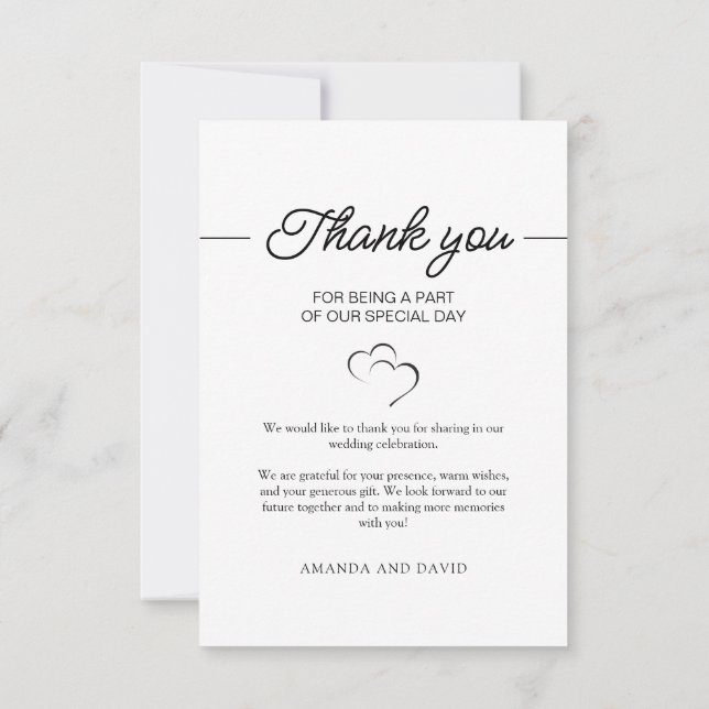 Cartão De Agradecimento Foto de Casamento Minimalista de Script Simples (Verso)